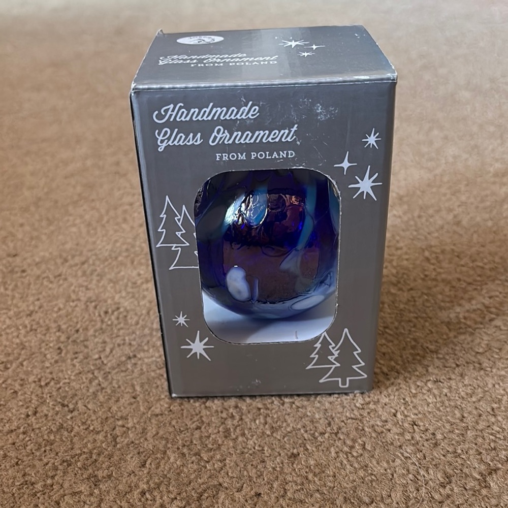 Elegant Blue and White Glass Ornament